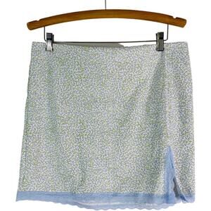 NEW H&M blue white green floral lace cottagecore ribbed stretch mini skirt large